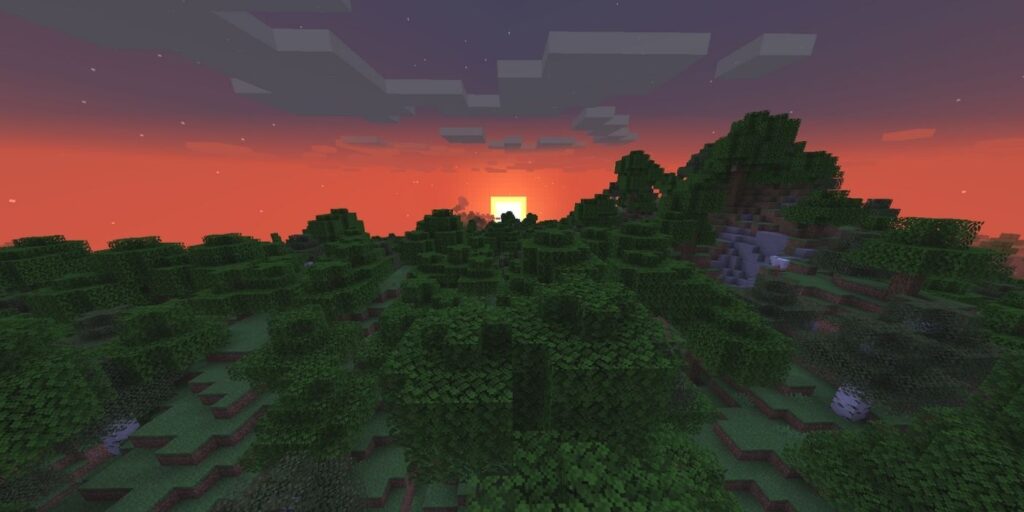 La pantalla del bioma de Minecraft muestra el amanecer en tres mundos a la vez