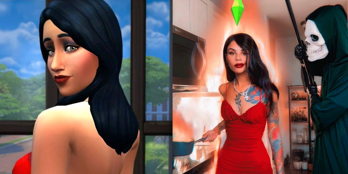 Sims Cosplayer es Bella Goth en llamas |