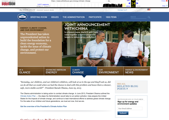 El sitio web oficial de la Casa Blanca ha eliminado cualquier mención al cambio climático.