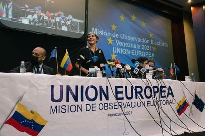 Conferencia de la misión de observación de la Unión Europea, esta mañana en Caracas.