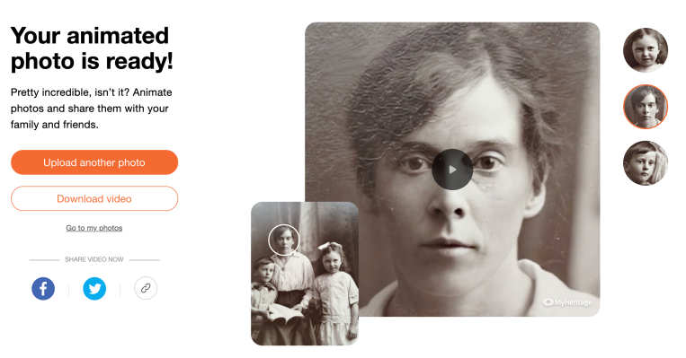 MyHeritage ahora le permite animar viejas fotos familiares usando deepfakery