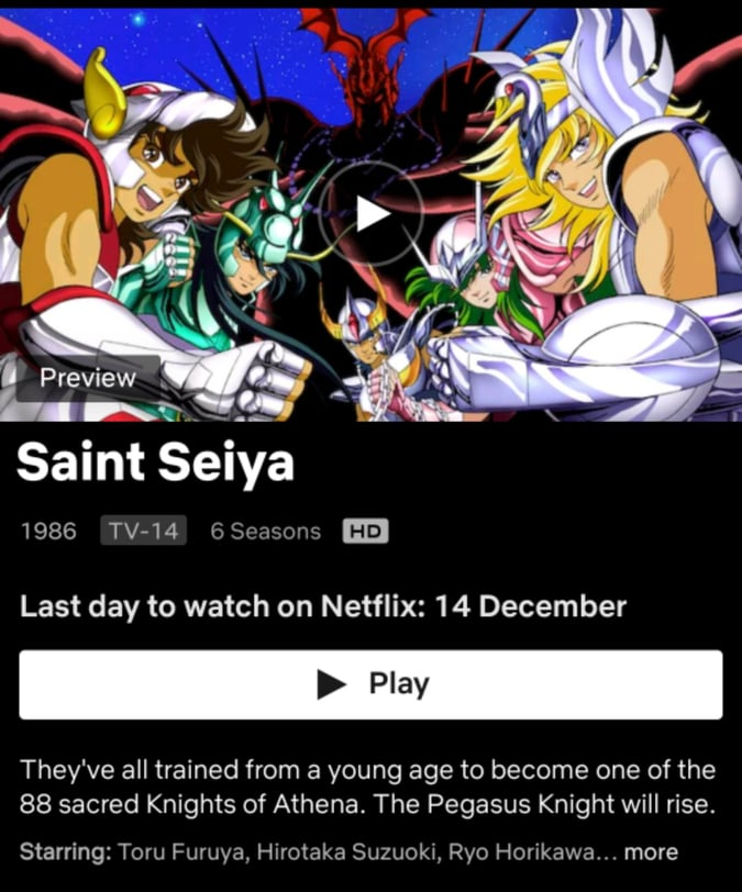 las seis temporadas de saint seiya dejarán netflix en diciembre de 2021 info