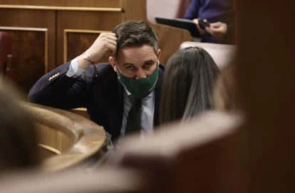 El líder de Vox, Santiago Abascal, este miércoles en el Congreso.