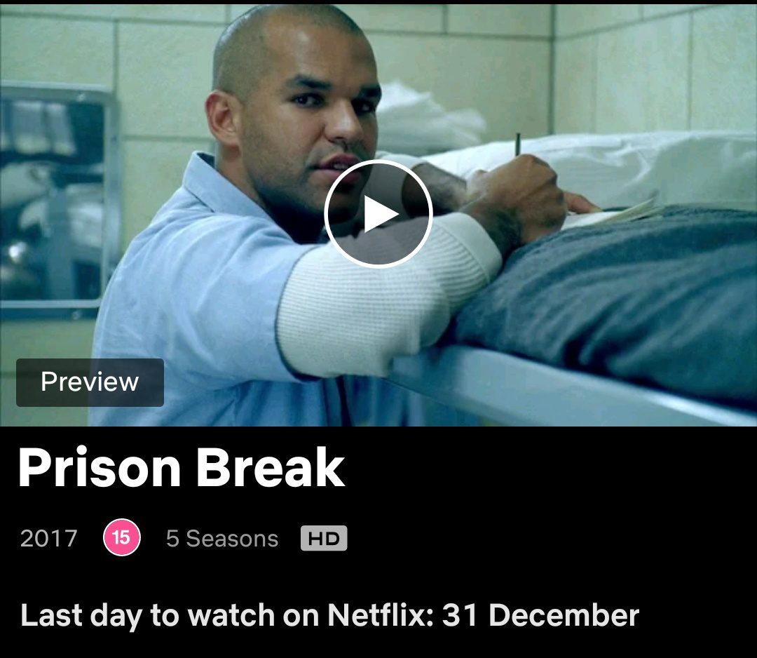 Aviso de eliminación en Netflix que se muestra para Prison Break