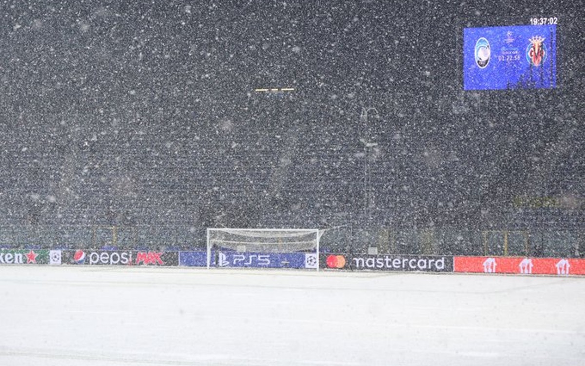 Champions League: Impide nevada el partido entre Atalanta y Villarreal | Tuit