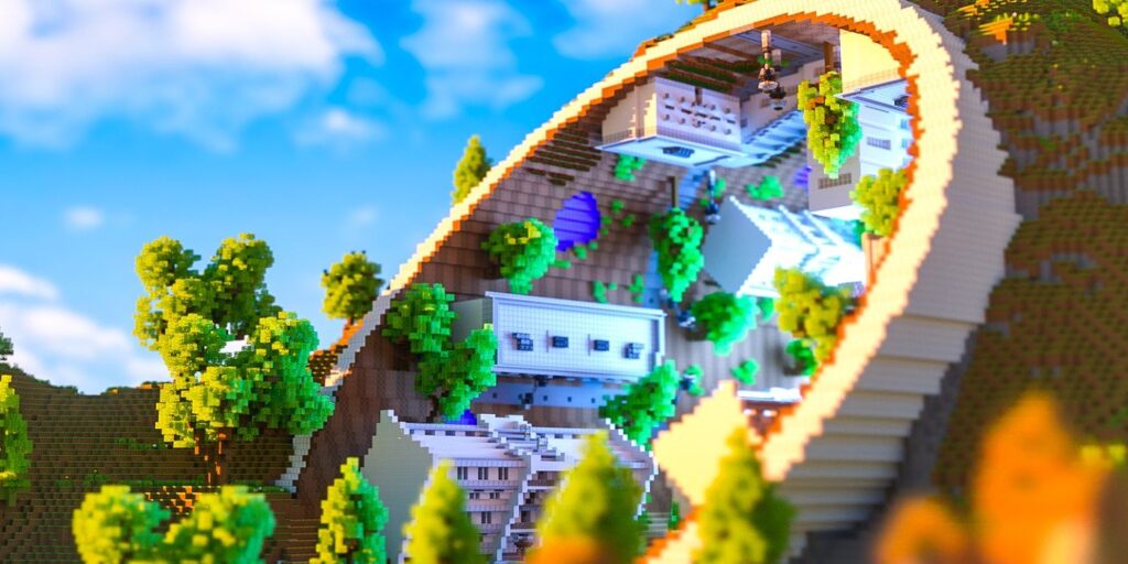 El jugador de Minecraft crea una aldea circular futurista junto a la montaña