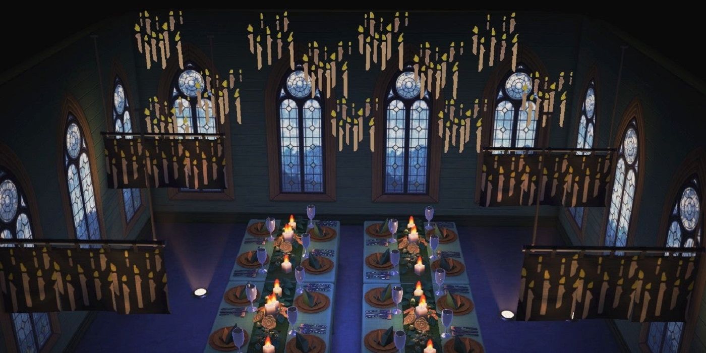 Jugador de ACNH recrea el gran salón de Hogwarts, incluidas velas flotantes