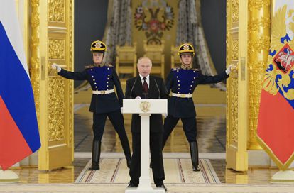 El presidente ruso, Vladímir Putin, durante un discurso en el Kremlin, en Moscú, el miércoles 1 de diciembre.