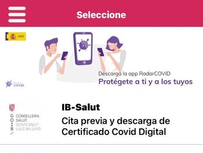 Captura de la app de Salud del Gobierno balear para descargar el certificado covid