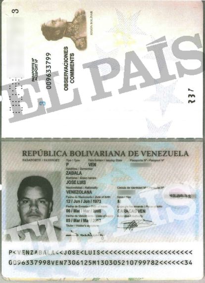 Pasaporte del corredor de seguros venezolano José Luis Zabala.