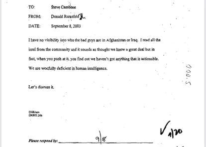 Memorando de Donald Rumsfeld enviado el 8 de septiembre de 2003.