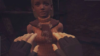 Nuestras manos, justo antes de desaparecer si las acercamos a Ashley en 'Resident Evil 4 VR'.