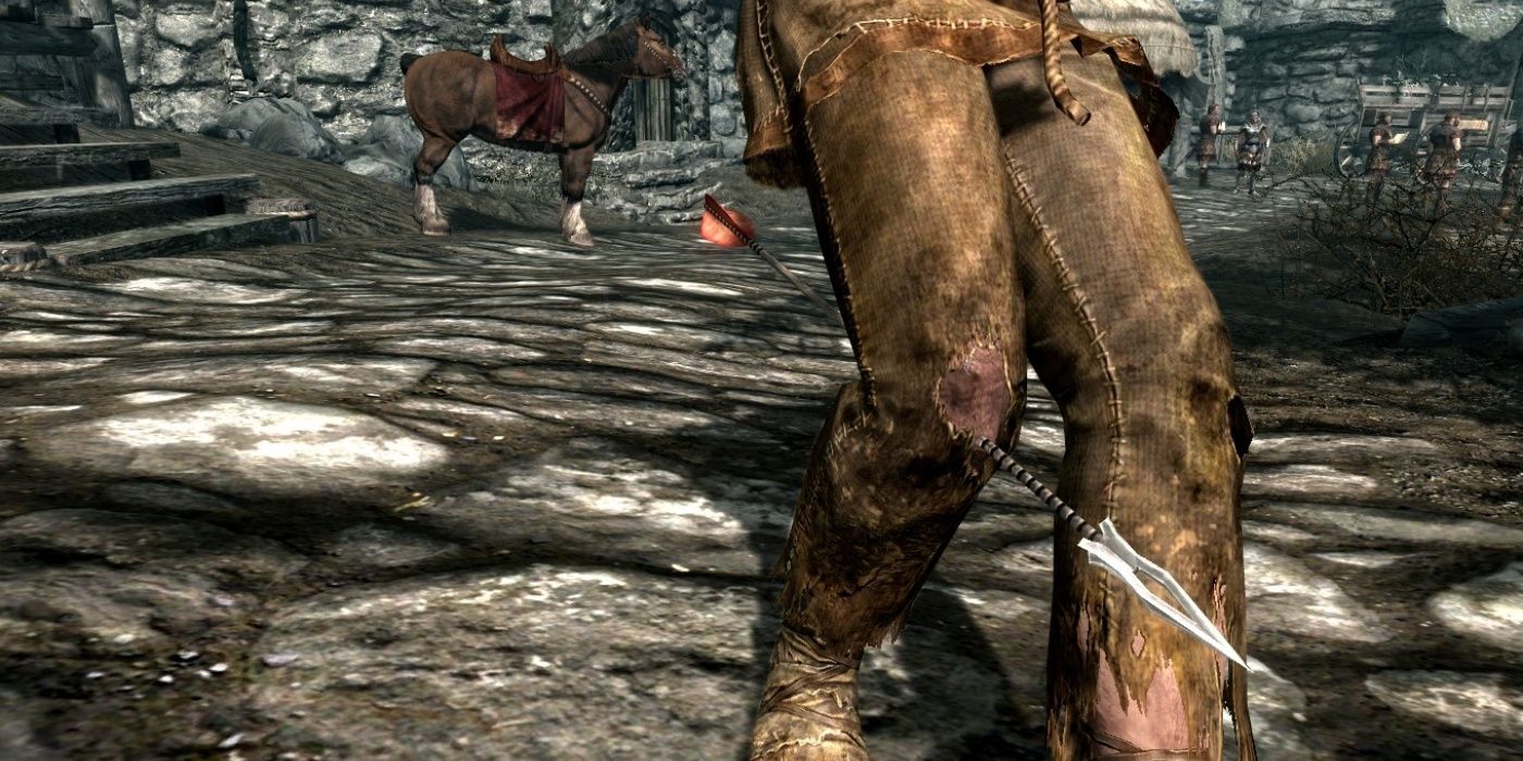 El jugador de Skyrim recibe una flecha en la rodilla al igual que el guardia Whiterun