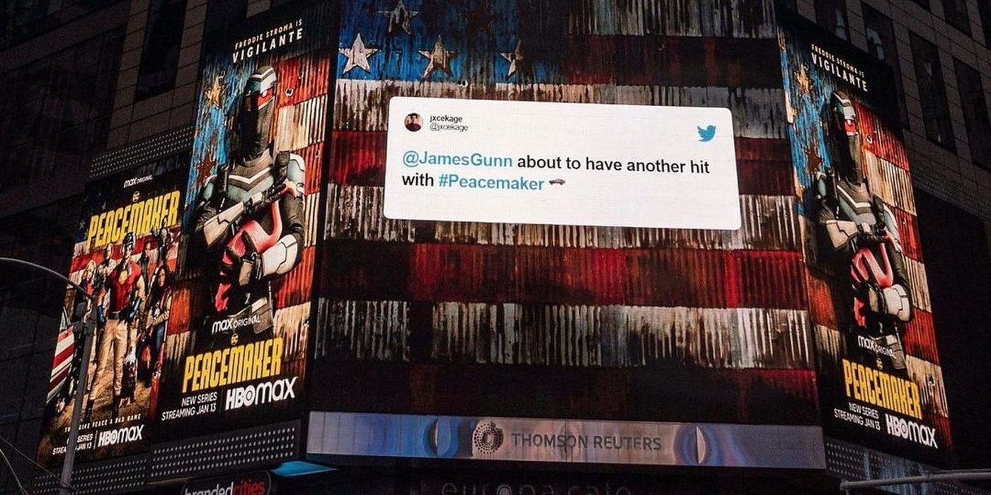 La valla publicitaria pacificadora en Times Square presenta tweets de fanáticos sobre el programa de DC