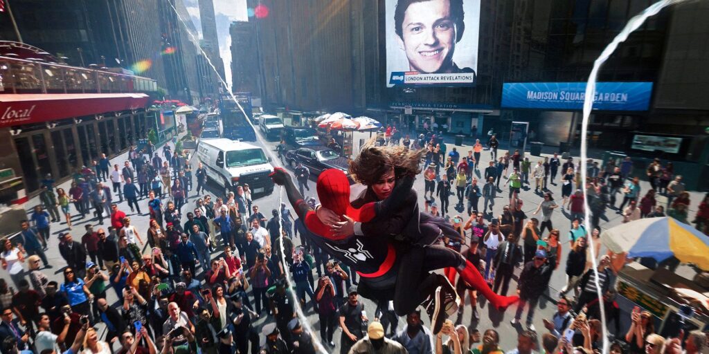 Spider-Man & MJ Swing Over NYC In No Way Home Concept Art