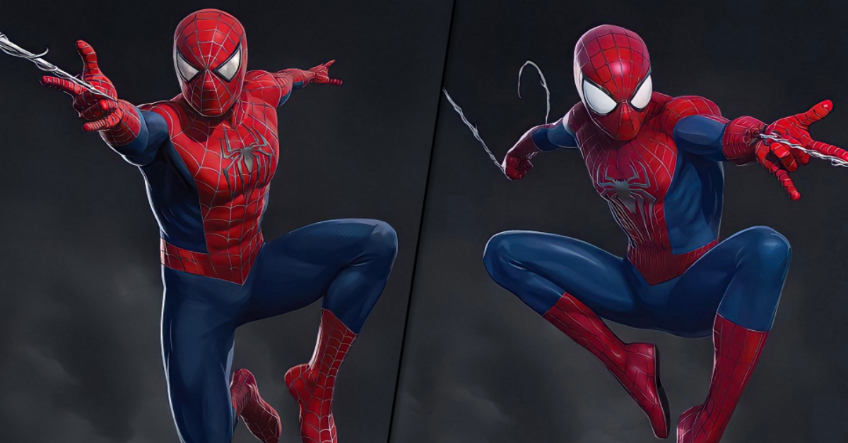 Tobey Maguire y Andrew Garfield posan para una foto después de colarse en la proyección de Spider-Man