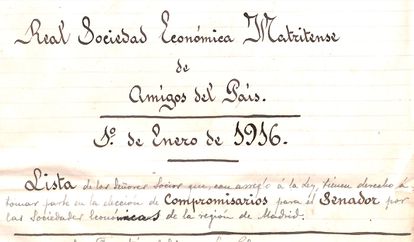 Lista de los socios de la Matritense con derecho a voto en 1916, en la que aparecen Emilia Pardo Bazán y 200 hombres.