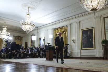 El presidente Joe Biden tras su comparecencia de este jueves en Washington.