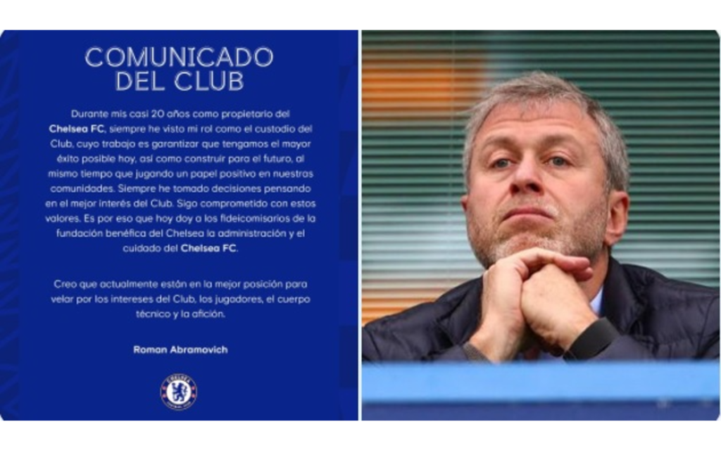 Da Roman Abramovich, dueño ruso del Chelsea, un paso al costado | Tuit