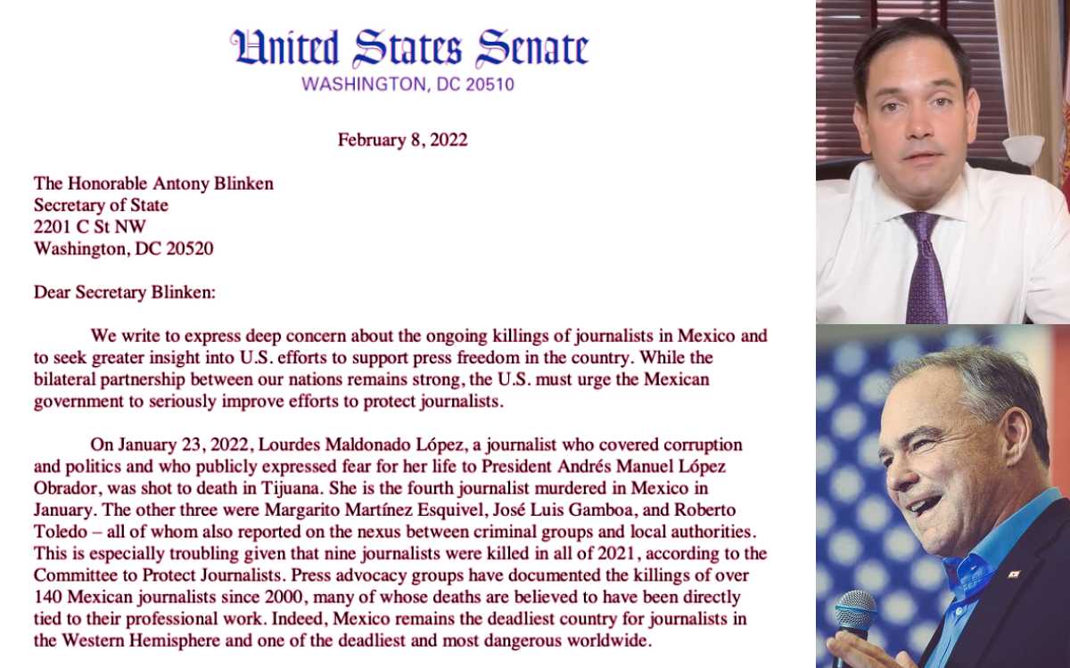 Senadores de Estados Unidos critican 'continuos asesinatos de periodistas en México'