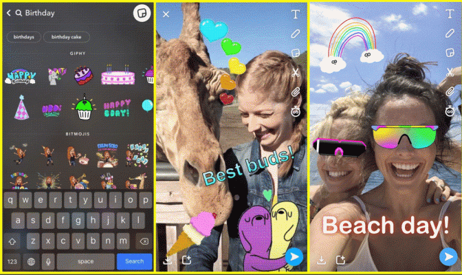 Snapchat adds GIF stickers via Giphy, plus new Friends and Discover screen tabs