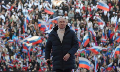 Putin, el viernes durante el concierto-mitin organizado para conmemorar el 8º aniversario de la anexión de Crimea.