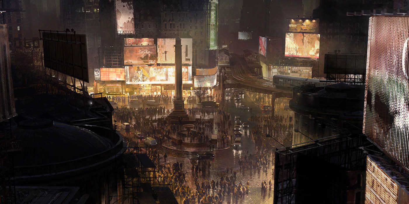 El arte conceptual de Batman muestra los primeros diseños para la vida nocturna de Gotham City