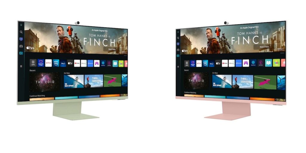 Los colores del monitor inteligente Samsung M8 4K están emitiendo vibraciones de iMac