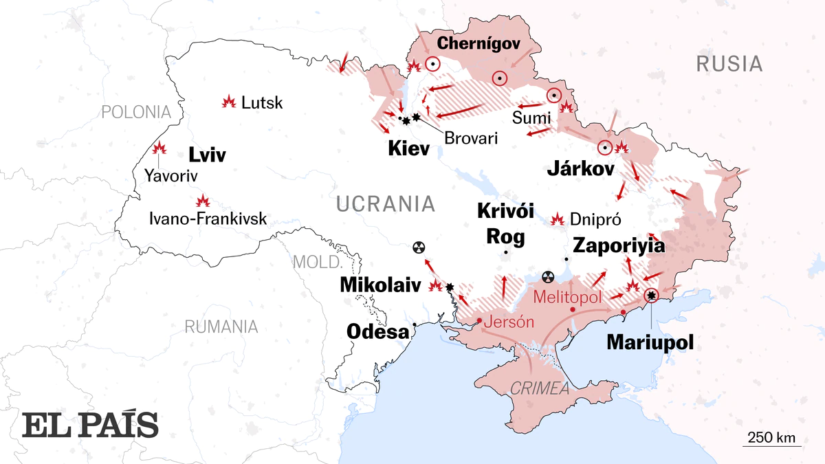 Los mapas de la guerra en Ucrania hoy: La invasión rusa se estanca en todos los frentes