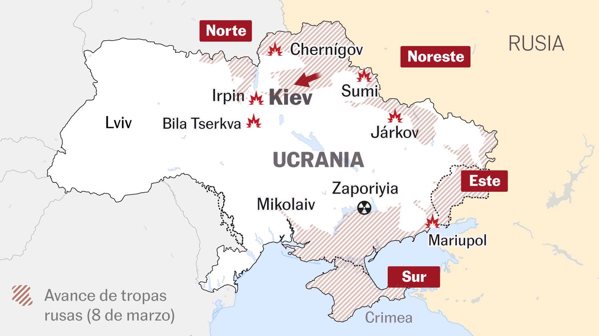 Los mapas de la guerra en Ucrania hoy: escasos avances rusos por tierra y nuevos bombardeos sobre las grandes ciudades