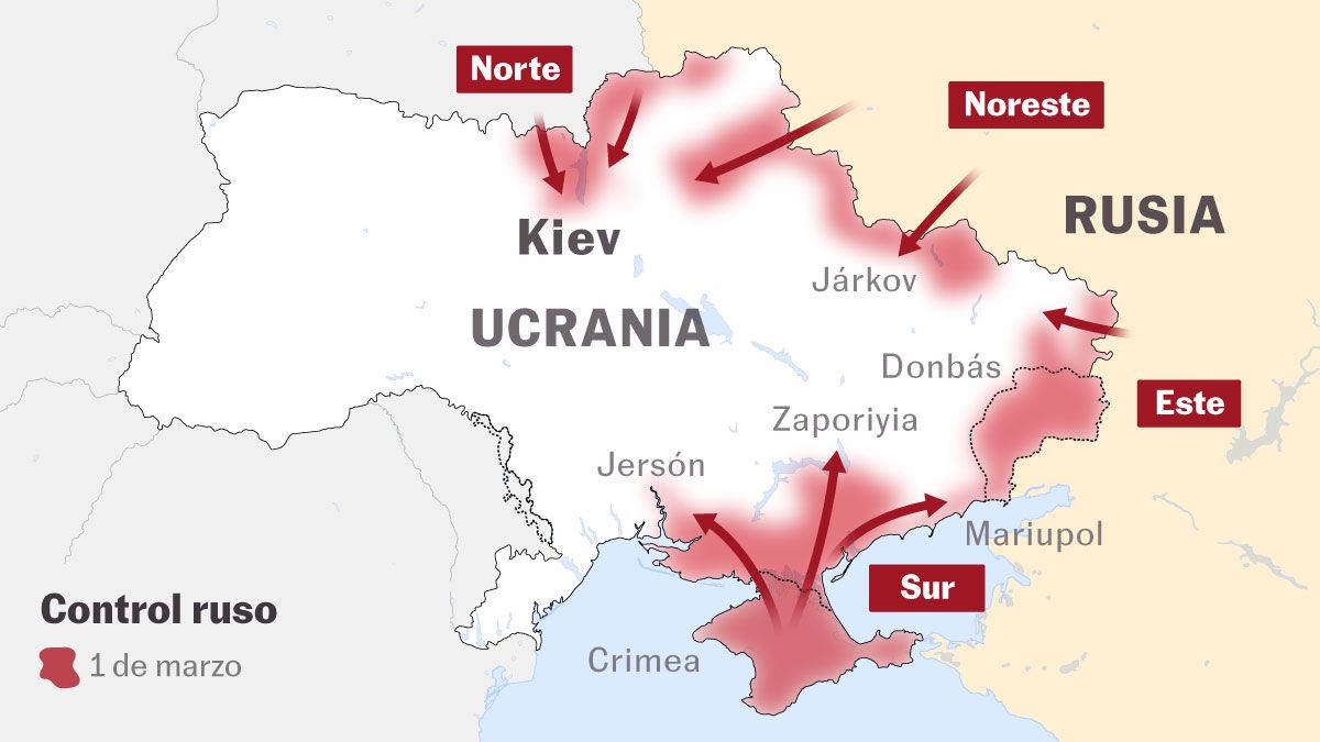 Mapas de la guerra en Ucrania: Las tropas rusas entran en Jersón y avanzan hacia Kiev