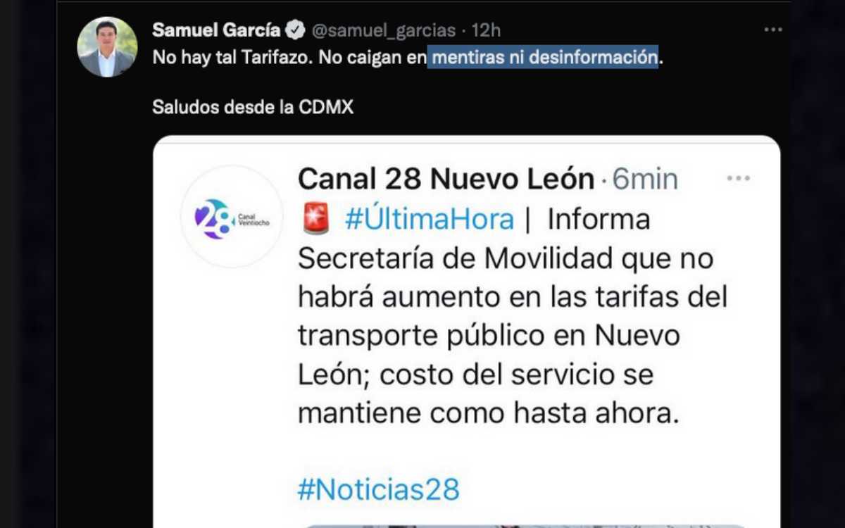 Samuel García cancela ‘tarifazo’ tras críticas sobre ‘cortina de humo’ con ‘El Bronco’