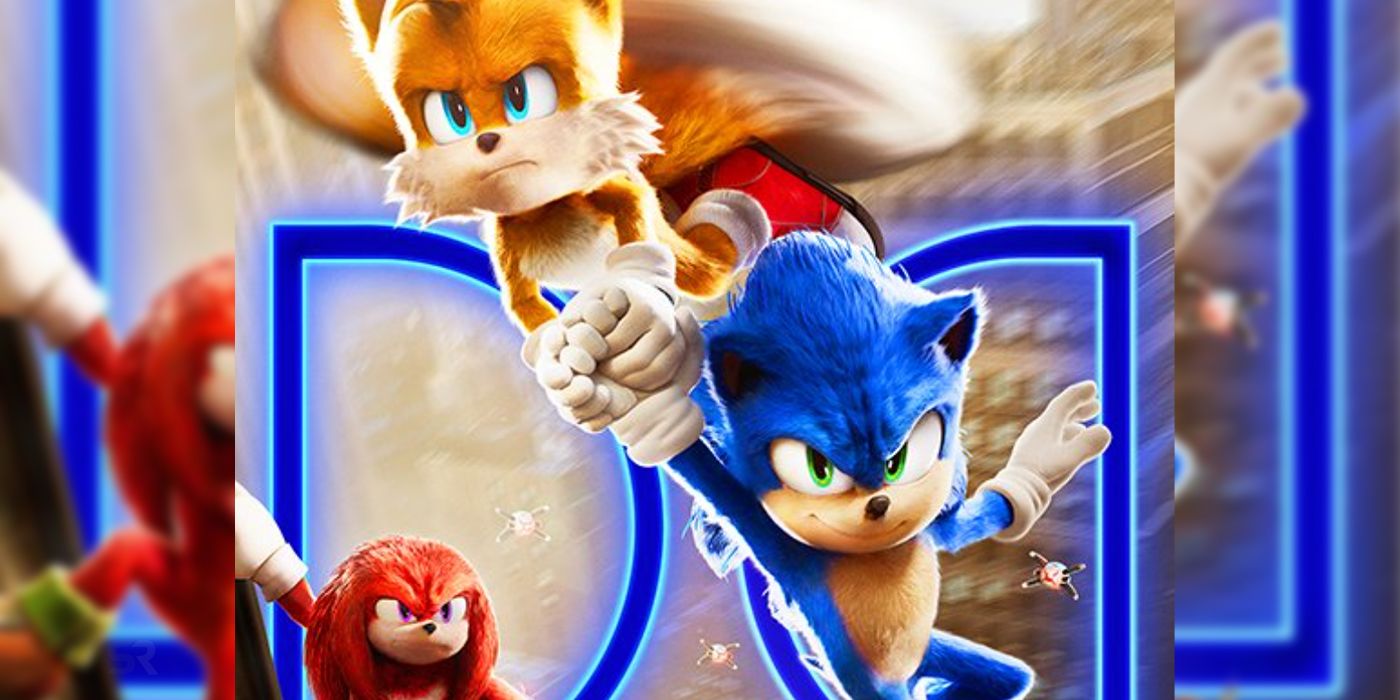 Sonic the Hedgehog 2 Dolby Poster ve a Knuckles persiguiendo a Sonic & Tails