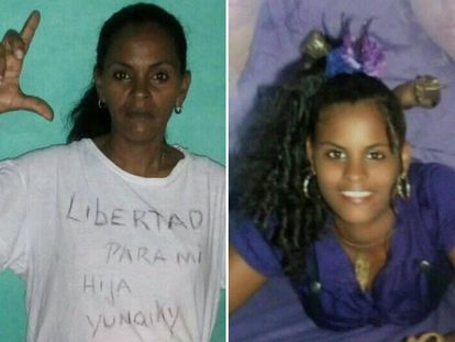 Niurka Rodríguez García (izquierda) y su hija Yunaiky de la Caridad Linares,  Yunaiky fue condenada a 14 años de cárcel por participar en las protestas en Cuba.