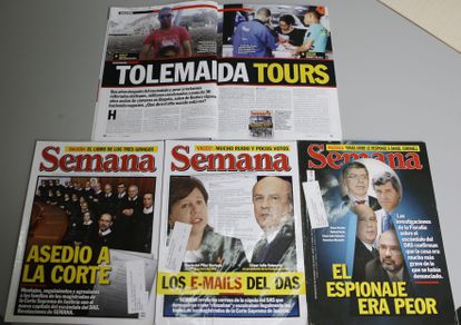 Cuatro diferentes ediciones de la revista 'Semana', con reportajes de Calderón.