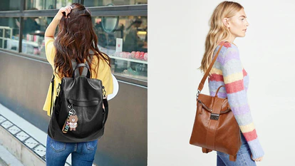 Dos de los modelos en los que puede encontrarse esta mochila antirrobo para mujer en Amazon.