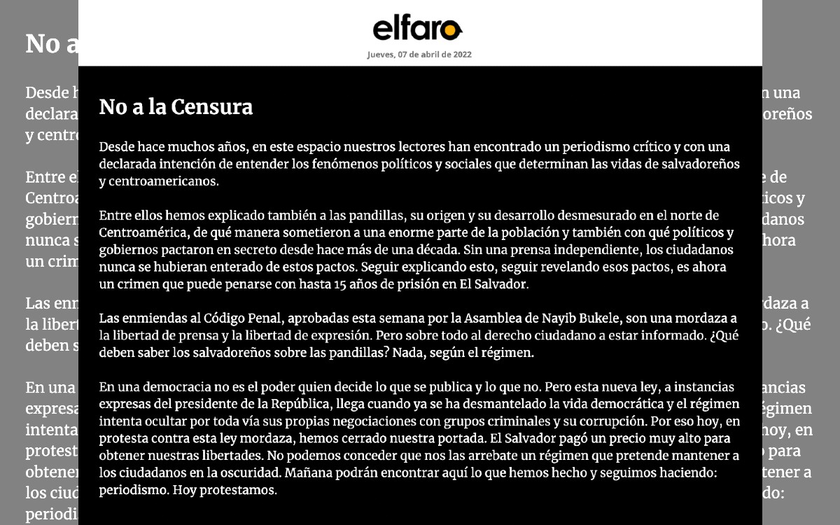 Cierra El Faro; ante censura de Bukele el diario se despide de sus lectores por 24 horas