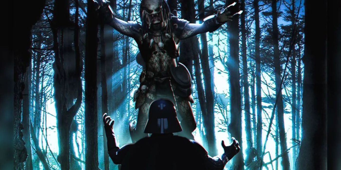 Darth Vader lucha contra el depredador en Star Wars Horror Crossover Art