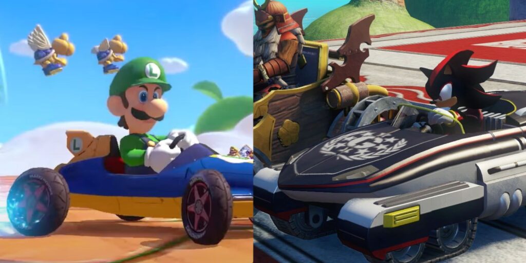 Luigi hilarantemente vence a la sombra de Sonic en una ridícula carrera real de karts