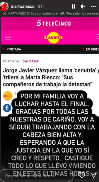 Marta Riesco se pronuncia en redes sociales/ Instagram @marta.riesco