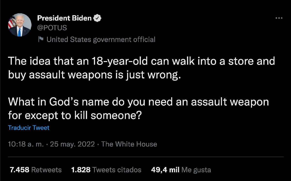 Biden sobre tiroteo en Texas: "¿Para qué necesitas un arma de asalto si no es para matar?"