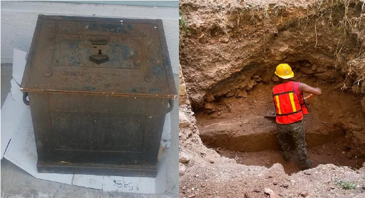 Hallan cofre enterrado con documentos de hace 200 años, en un túnel que conecta a El Marqués con Querétaro