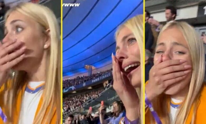 Mishel Gerzig, pareja de Courtois, emocionadísima durante la final de la Champions