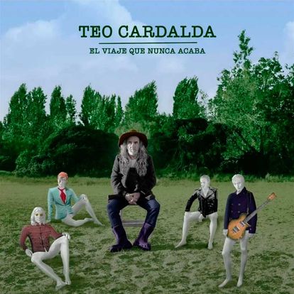 Portada del último disco de Teo Cardalda, 'El viaje que nunca acaba'. Junto al músico aparecen figuras de John Lennon, David Bowie, Germán Coppini y Antonio Vega.   