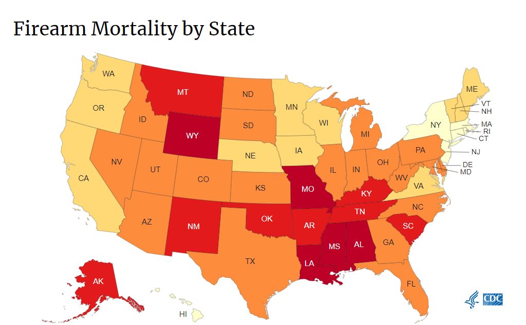 ¿Qué estados tienen las tasas más altas de muertes por armas de fuego en EEUU?