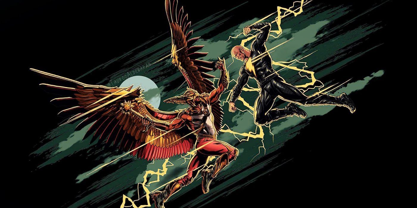 Black Adam de Dwayne Johnson lucha contra Hawkman en el arte oficial de la película DC
