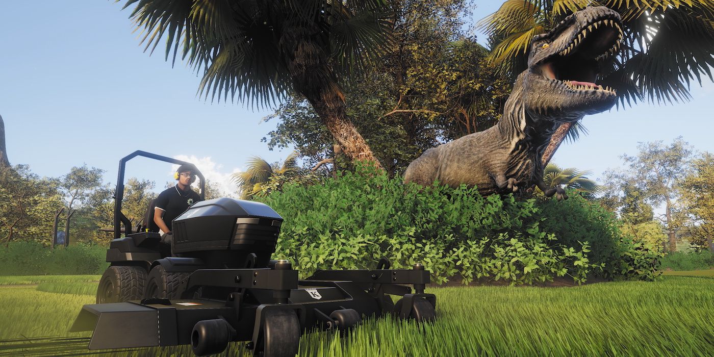 El DLC Lawn Mowing Simulator es lo más cercano que llegarás a Mowing Jurassic Park