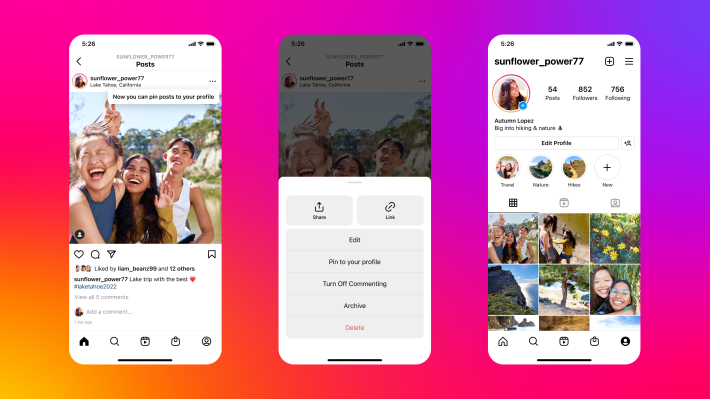 Instagram ahora te permite fijar hasta tres publicaciones en tu perfil