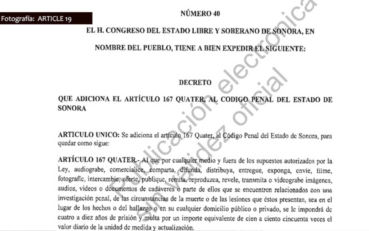 Organizaciones exigen derogar decreto que criminaliza actividades informativas en Sonora