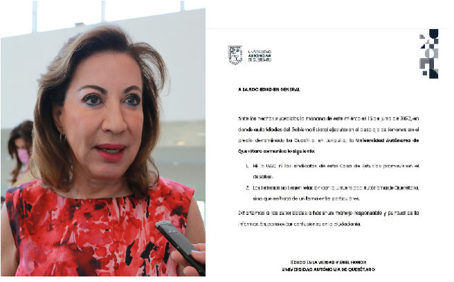 UAQ desmiente a Lupita Murguía, se deslinda de desalojo, “no hay que confundir a la ciudadanía”